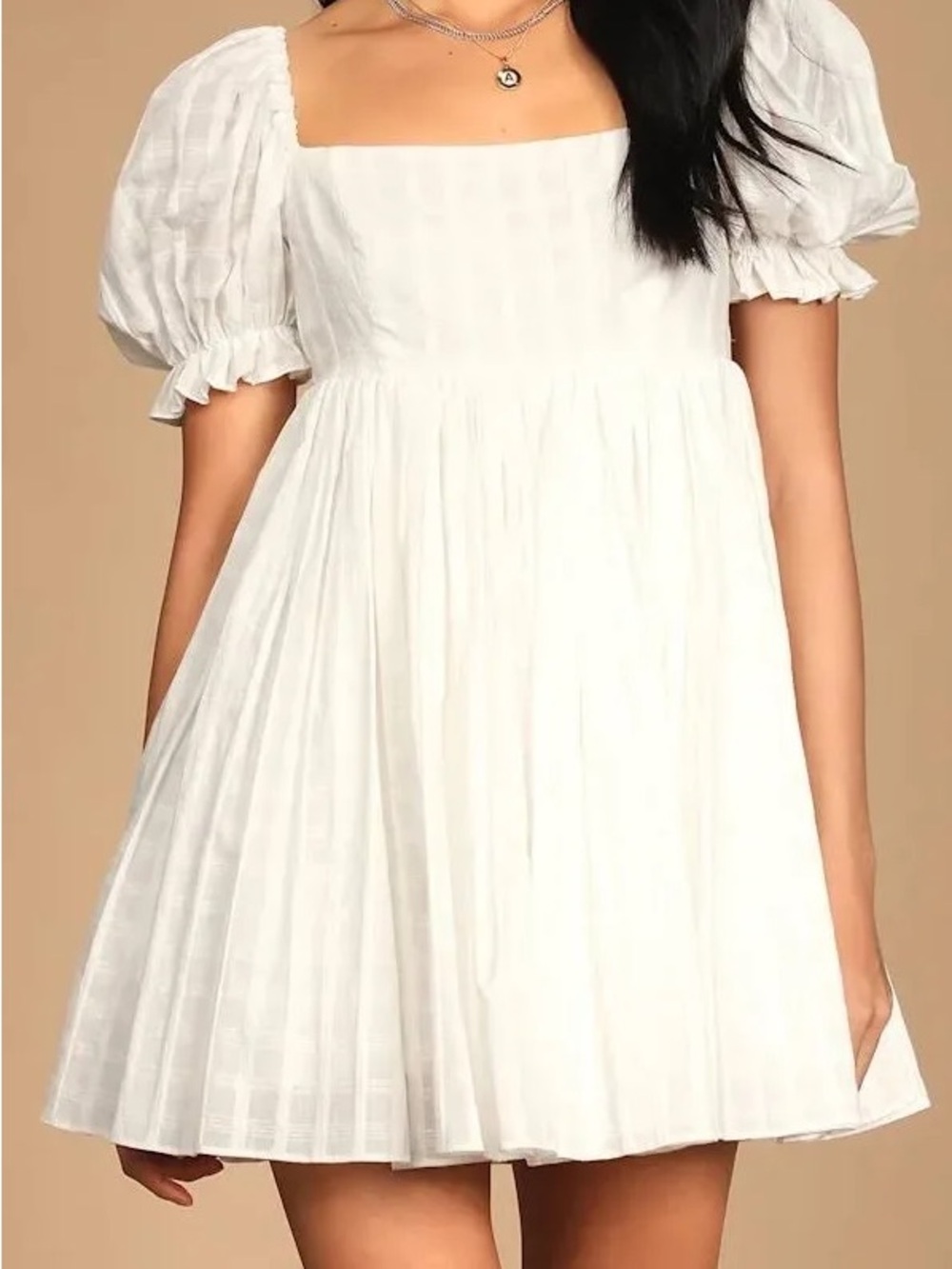 Lulu's Ivory Textured Square-Neck Mini Dress